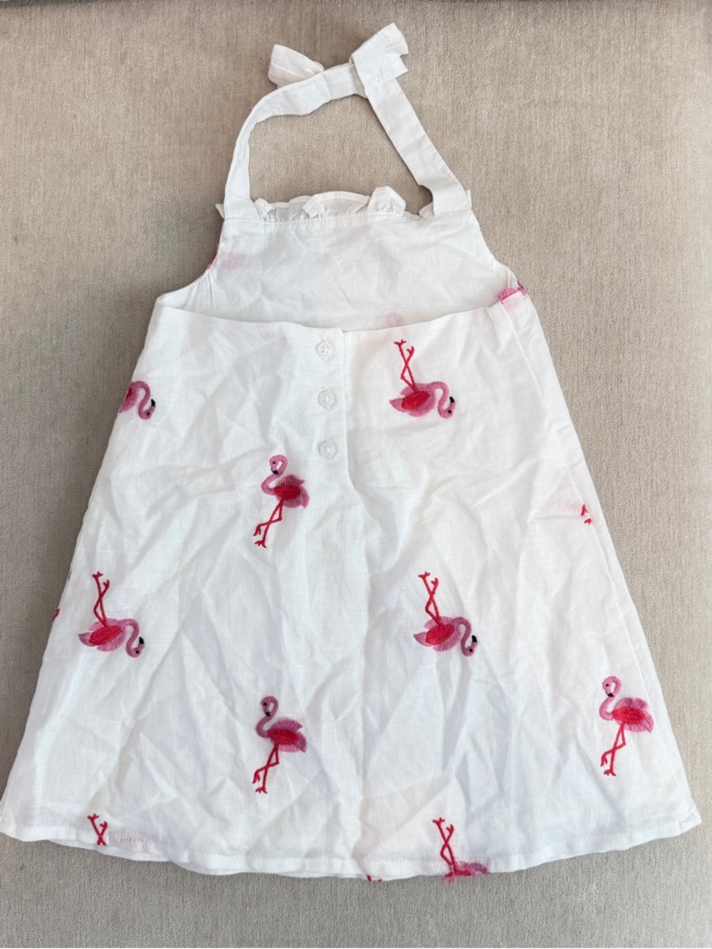 JANIE & JACK White Halter Sundress with Pink Flamingo Embroidery - Picture 3 of 4